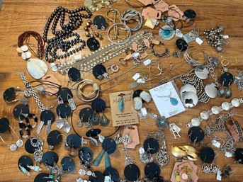 Lot 18SES- Costume Jewelry - 85 Pieces - Earrings- Necklaces - Bracelets - Rings- Turquoise- Reseller!