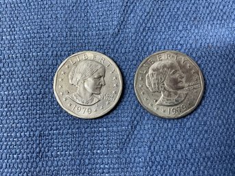 Lot 655WH - Lot Of 2 Susan B Anthony Dollars From 1979 With Eagle On The Moon Reverse Side.