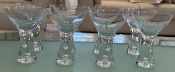 Lot 302 - 8 Martini Cocktail Glasses - Tribeca Hand Blown Thick Stem With Single Bubble - Use For Ice Cream!