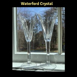 Lot 303 - Signed Waterford Millennium Love Crystal Glasses With Heart - Fluted Champagne Y2K