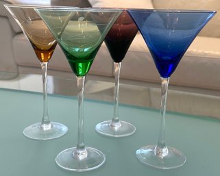 Lot 304 - 4 Delicate Glass Martini Glasses In Multi-color
