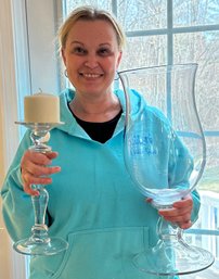 Lot 309 - Large! 2 Pairs Of Decorative Glass Urns And Tapered Candle Holders - Use For Your Next Event!