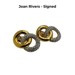 Lot 488 - Signed - Joan Rivers - Costume Rhinestones And Gold Clip On Earring Measures 1.50