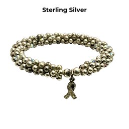 Lot 492 - Sterling Silver Balls With Crystals - Bracelet With Dangling Ribbon 9'