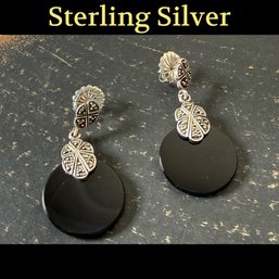 Lot 453LC - Sterling Silver With Black Marcasite Earrings