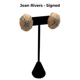 Lot 499 - Signed Joan Rivers 1' Enamel Peach With Rhinestones Clip On Earrings