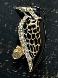 Lot 446LC - Roman Signed Black Enamel And Rhinestone Bird Crow Brooch Pin - Vintage Jewelry