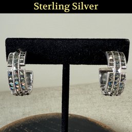 Lot 442LC - Sterling Silver Marcasite Hoop Earrings - Very Nice!