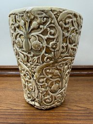 Lot 431 - Signed Shay Pottery - Raised Relief Floral - Glazed Vase - Vintage Home Decor