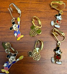 Lot 438LC - 3 Vintage Walt Disney Mickey Mouse Clip Earrings 2 Sets Are Signed