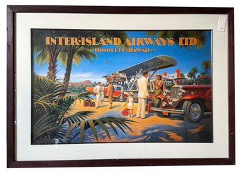 Lot 324 - Retro Giant Inter Island Airways Honolulu Hawaii By Artist Kerne Erickson Litho Poster Framed