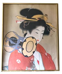 Lot 325 - Asian Woman Sound Of The Drum (Tsuzumi No Ne) By Renowned Japanese Artist Uemura Shen Vintage Litho