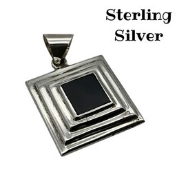 Lot 16WW- Sterling Silver -mexico- With Onyx Square Pendant - Vintage Jewelry
