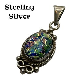 Lot 17WW- Sterling Silver With Dragons Breath Dichroic Art Glass Foil Opalescent Pendant - Mexico
