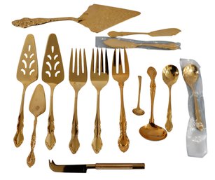 Lot 251 - Towle & Raimond Supreme Cutlery 14 Piece Formal Gold Serving Flatware Set