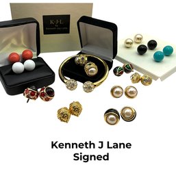 Lot 29- KJL Signed Kenneth J Lane - Interchangeable Costume Gold Hinged Bracelet - Vintage Jewelry