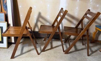 Lot 335 -  3 - 1950-70s Slatted Folding Wood Chairs - Made In Romania