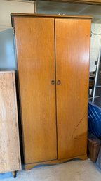 Lot 337 - 1930-50s Oak Veneer Wood Armoire Wardrobe - Depression Era Utility Furniture - Oak Needs TLC