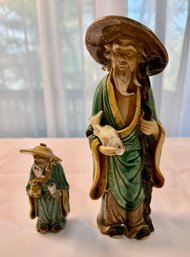 Lot 223 - Two Mid Century Chinese Mudman Shekwan Glazed Ceramic Figurines