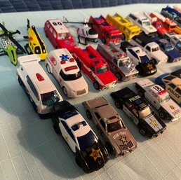 Lot 335- Nice Collection Of Matchbox & Hot Wheels Toy Cars- Helicopters - Fire Trucks - Police Cars - 33