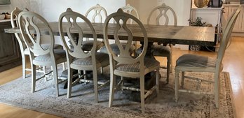 Lot 8- ARHAUS Double Pedestal Dining Room Table - 8 Chairs - Removable End Leaves - Coastal Furniture