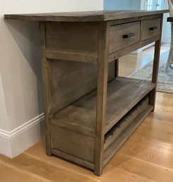 Lot 9- WILLIAMS SONOMA Cinder Grey Wood Kitchen Island - Modern Farmhouse- Wine Rack On Bottom