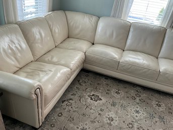 Lot 13- Leather Cream Sectional Sofa - VERY NICE! Bring Capable Help To Move!