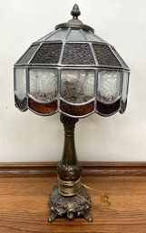 Lot 401 - Stained Slag Glass Panel Table Lamp - Clear & Amber - Needs Rewiring - As Is