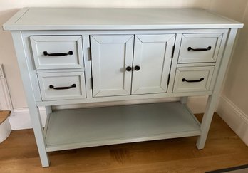 Lot 20- Light Grey Storage Sideboard Cabinet With Black Handles By Comptree Inc.