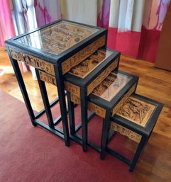 Lot 308 - Asian Chinese Carved Wood Nesting Tables Set Of 4
