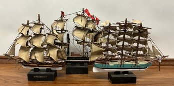 Lot 405 - H.M.S. Bounty - Nautical Tall Schooner Ships, Masts, Lines, And Riggers - Vintage Decor - 3 Boats