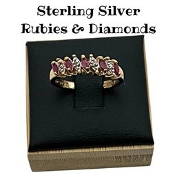 Lot 51DD- Sterling Silver With Rubies & Diamonds - Tested- Ring Size 8