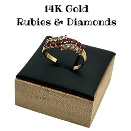 Lot 46DD- 14K Gold Rubies & Diamonds - Tested- Size 7 Ring- Fine Jewelry- Weight In Photos