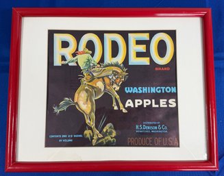 Lot 359 - Rodeo Brand Print - Apples Crate Label Wenatchee, WA USA - Cowboy Bucking Bronco - Original 1940