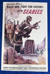 Lot 360 - US Navy Seabees Recruitment Poster 1943 - John Falter - Soldier On A Tractor - WWII Reproduction