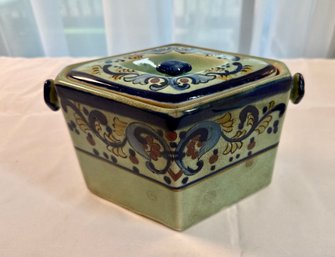 Lot 260 - 1920-40s Moriyama Signed Antique Japanese Pottery Covered Canister In A Diamond Shape - Japan