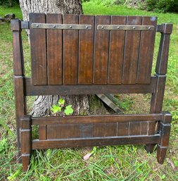 Lot 319SES- COOL!! 1950s Mid Century Mission Rustic Dark Wood 2 Twin Bed Headboard / Footboard W Rails
