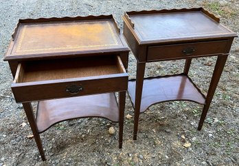 Lot 42- Antique Sohon NY Traditional Pair Of Night Stands - End Tables - Leather Top