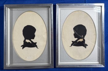 Lot 370 - Vintage Framed Oval Silhouette Portraits Of Children Boy & Girl