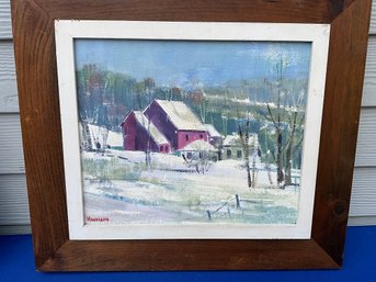 Lot 50- Snow Covered Farm House - Original Painting Landscape-  Signed Manoogian-  Winter Scene In Wood Frame