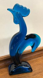 Lot 5- RARE! 1964 MCM Viking Epic Blue Kellogg Rooster - Art Glass Figure - Bluenique