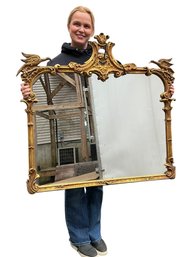 Lot 8- Stunning! Antique Wood Frame Mirror - Gold Gilt - Ornate With Side Birds And Carved Designs