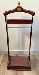 Lot 69- Cherry Wood & Brass Mens Valet With 2 Drawers - Suit Coat Stand