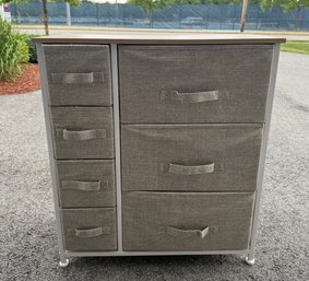 Lot 233 - CUTE! White Metal & Linen Cabinet With 7 Fabric Drawers