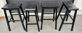Lot 241 - Farmhouse Furniture! Black Painted Wooden Counter Island Sturdy Stools - 4