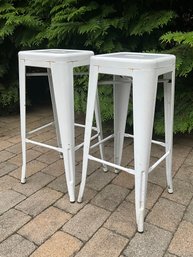 Lot 92SES- White Metal Stacking Bar Counter Stools - Sturdy! 2