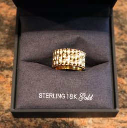 Lot 204CV - CRISLU Wide Band Bamboo Style CZ Ring 18KT Gold Over Sterling Size 7 NIB