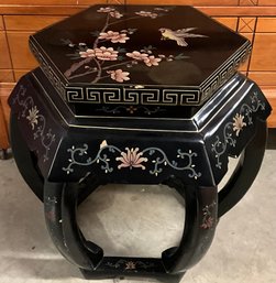 Lot 88- Chinese Black Lacquered Wood Octagonal Stool - Side Table- Plant Stand - Asian Furniture