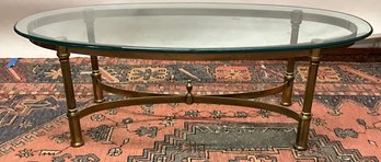 Lot 12- NICE! Mid Century Solid Brass Oval Coffee Table With Glass Top - Hollywood Regency - Vintage Estate