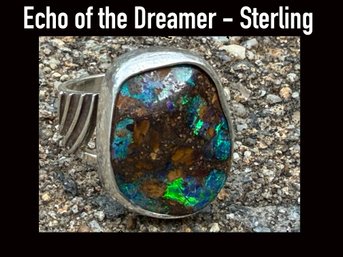 Lot 315SL -  Echo Of The Dreamer Ring Sterling Silver Mexican Fire Opal Organic Artisan Cut - Size 8.25